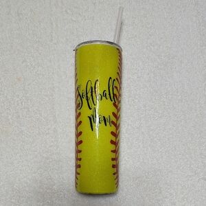 Custom-made Softball Mom Tumbler with Straw